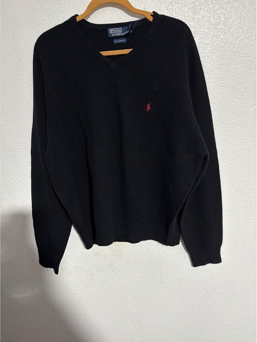 Polo Ralph Lauren Black 100% Lambswool V-Neck Sweater Size XL